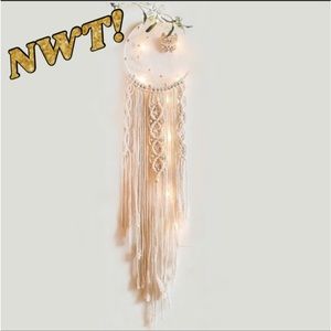 Crescent Moon w/ Wooden Owl Macrame Wall Hanging
